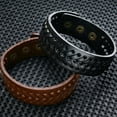 thumbnail image 4 of AYYUFE Vintage Men Faux Leather Wide Braided Bracelet Cuff Button Wristband Bangle Faux Leather + Alloy Black, 4 of 8