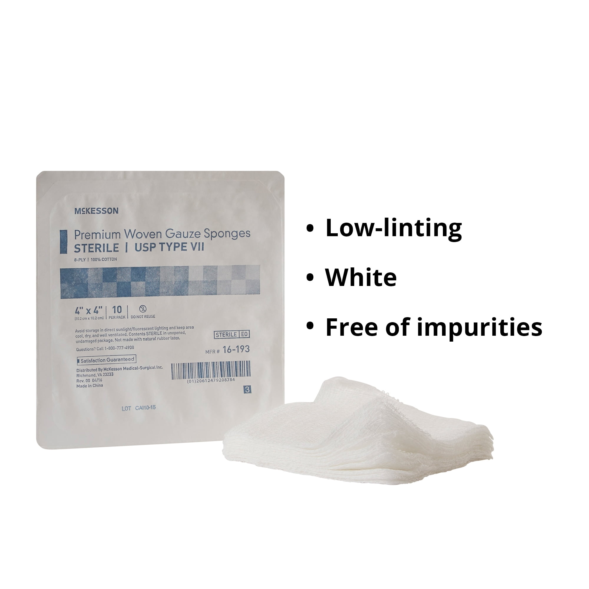 McKesson Premium Woven Gauze Sponges, 8-Ply - Sterile, 4 in x 4 in, 10 per Pack, 128 Packs, 1280 Total