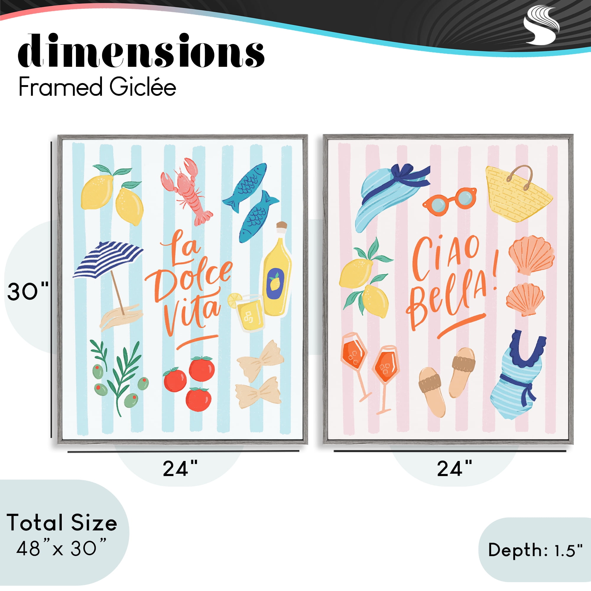 Stupell Industries Summer Italian Vacation 2 Piece Gray Framed Giclee Art Set, design by Sandra Picco