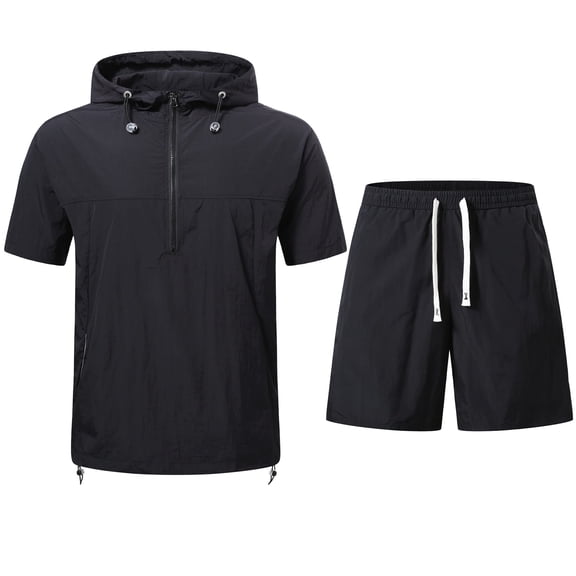 Youthup Men's Solid Color Hooded Pullover & Shorts Set - Lightweight Relaxed Fit Loungewear for Summer Casual Wear