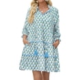 thumbnail image 7 of Floral Print Loose Long Sleeved Women V-neck Ruffle Tassel Mini Dress, 7 of 7