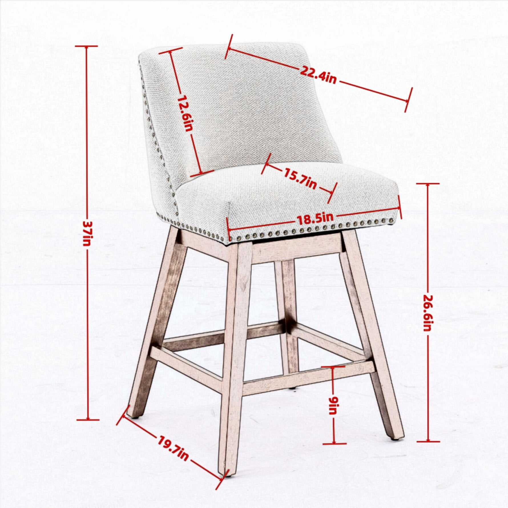 Swivel Bar Stools Set of 2, 26" Counter Height Bar Stools with Back & Footrest, Upholstered Kitchen Island Chairs with Built-in Nailhead Trim for Home Bar, Pub, Blue