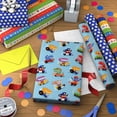 thumbnail image 3 of Hallmark Kids Birthday Wrapping Paper Mini Rolls, 3-Pack (Monsters, Cars, Stripes, Blue with White Polka Dots) for Birthdays, Parties, Celebrations, Any Occasion - 60 Sq. Ft. Total, 3 of 4