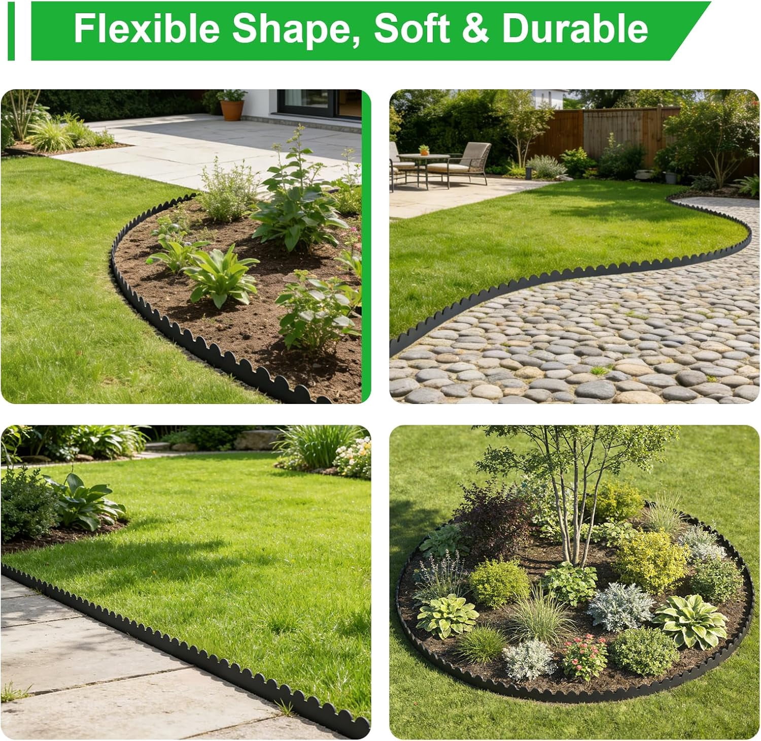 NEYCIL Landscape Edging 33ft, 4in Tall Garden Edging with 40pcs Spikes, Flexible Plastic Landscape Border for Grass, Yard, Flowerbeds, Gravel, Black