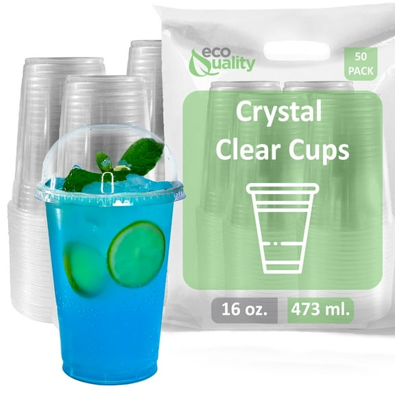 [50 Pack] 16oz Cups | Iced Coffee Go Cups and Dome Lids | Cold Smoothie | Plastic Cups with Dome Lids | Clear Plastic Disposable Pet Cup | Ideal for Coffee, Parfait, Juice, Soda, Cocktail, Party Cups