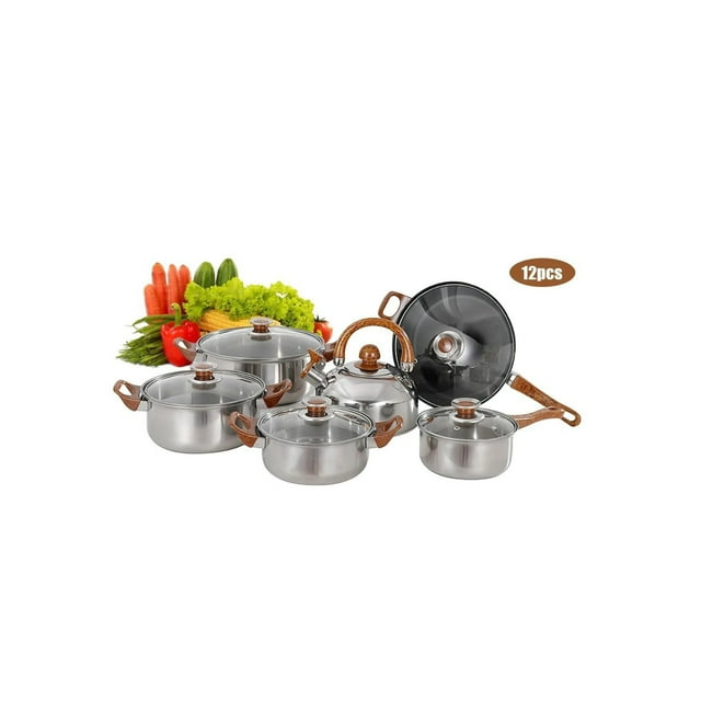 Utensilios de cocina, ollas y sartenes de acero inoxidable, 12 piezas