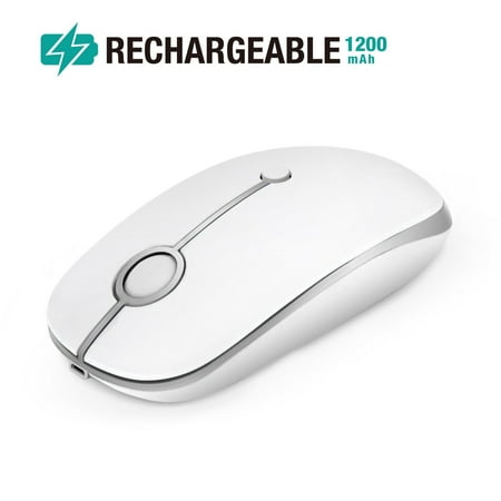 Rechargeable Wireless Mouse, Jelly Comb 2.4G Slim Optical Mice - Less Noise, 3 Adjustable DPI, Portable Mobile Wireless Mouse for Notebook, PC, Laptop, Computer, MacBook - White +