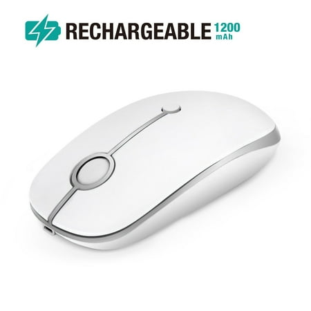 Vaio Mobile Mouse Rechargeable Wireless Mouse, Jelly Comb 2.4G Slim Optical Mice - Less Noise, 3 Adjustable DPI, Portable Mobile Wireless Mouse for Notebook, PC, Laptop, Computer, MacBook - White + Silver ()