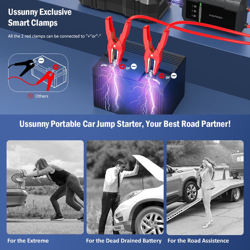 Portable Car Jump Starter for All 12V vehicles, 2000A Auto Battery Booster w/ LED flashlight/USB