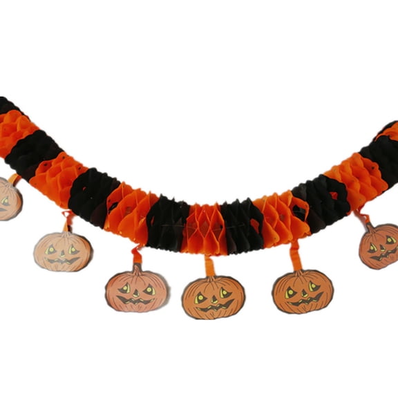 Paper Halloween Double-Sided Pumpkin Garland 3 Meters for Bar Shopping Mall Party Decor