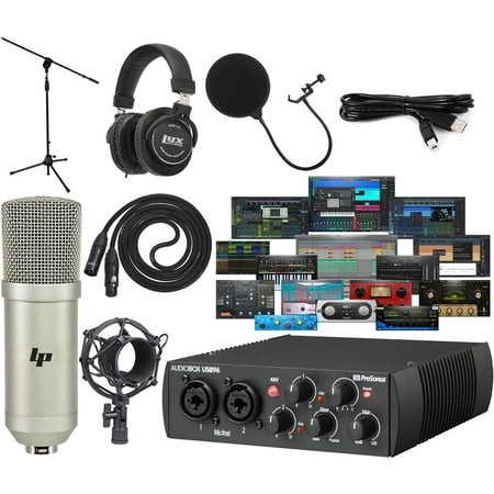 Presonus AudioBox 96 25th Anniversary Audio/Midi Recording USB Interface and NEW Updated Studio One Artist Software Kit with Condenser Microphone Shockmount and XLR Cable, Mic Stand