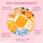SAISZE Kojic Acid Soap for Dark Spots, Handmade Turmeric Soap Bars for Body & Face for All Skin Types, Smooth Skin, 2.29 oz × 6 Bars