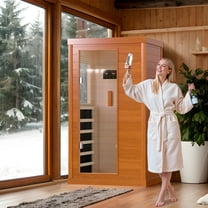 Infrared Sauna with Bluetooth Music Player, Home Sauna with Ambient Light and sole control, Indoor Sauna with Top Socket, Brown