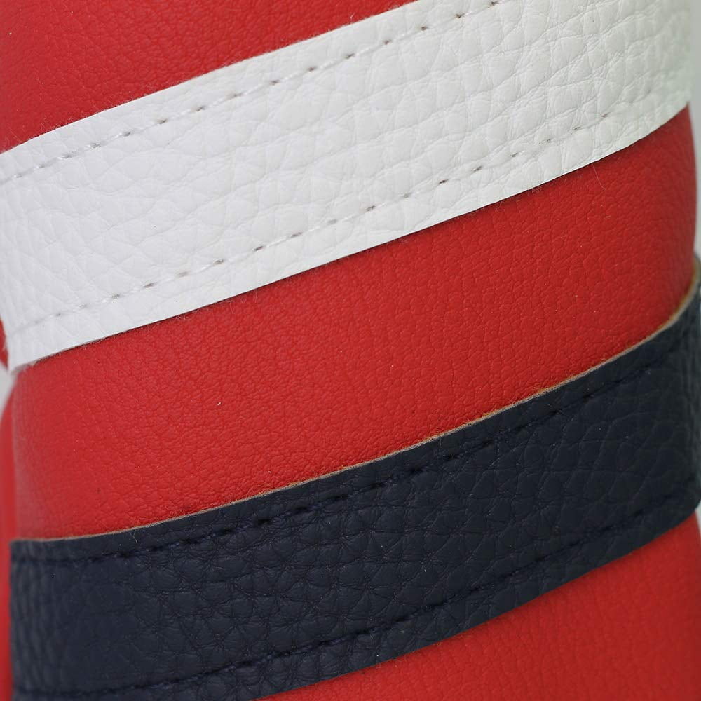 Majek Retro Golf Headcovers Red with White and Blue Stripe Vintage Leather Style 1 H Driver and Hybrid Head Cover Classic Look
