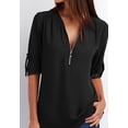 thumbnail image 1 of Blusa de mujer con cuello en V, manga 3/4, túnica, camisa larga con cremallera, 1 of 3