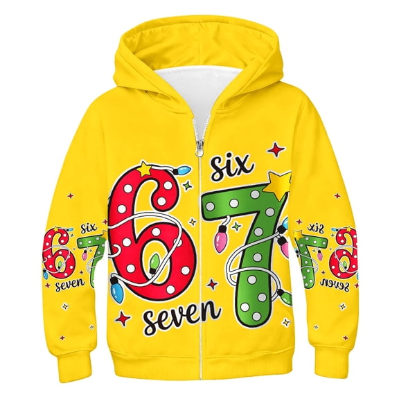 67 shirt G'irls Cartoon Print Hooded Zip Up Jacket Long Sleeve Athletic Outerwear For K'ids Casual Warm Lined Coat