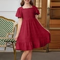 thumbnail image 2 of EnJoCho Girls' Square Neck Dress With Embroidery & Short Flare Sleeve A Line Dress For Toddler & Kids Little Girls’ Linen Sundress, 2 of 7