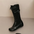 thumbnail image 4 of Dasayo Mid-Calf Women Booties Low Heel Motorcycle Black Square Toe Lace up Western Side Zip Boots Woman Shoes 35, 4 of 7