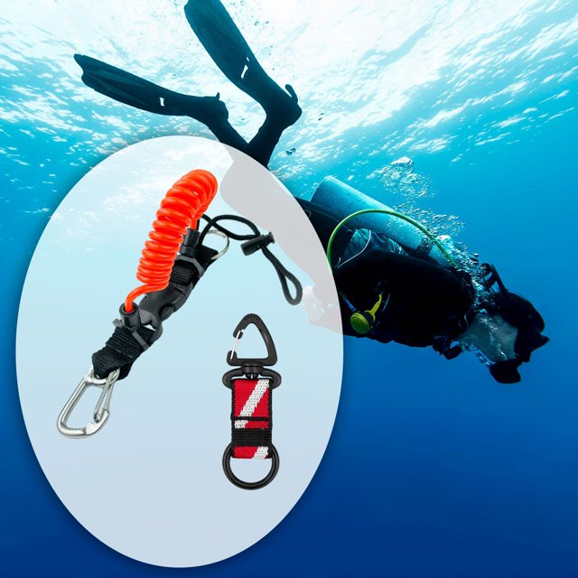 Cordón de bobina de buceo, clip de buceo Camera de servicio pesado, cuerda de apotamiento para luces, herramientas de fotografía submarina, cámara naranja