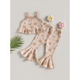 thumbnail image 2 of Bagilaanoe 3pcs Toddler Baby Girl Long Pants Set Floral Print Sleeveless Ruffled Camisole Tops + Flare Trousers 12M 18M 24M 3T 4T 5T Kid Casual Outfits, 2 of 9
