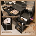 thumbnail image 6 of Makeup Vanity, Vanity Desk with Mirror, Dressing Table with Lights Black Fluted Vanity 5 Drawers Glass Door Cabinet Includes Storage Stool with Charging Function, Black, 6 of 9