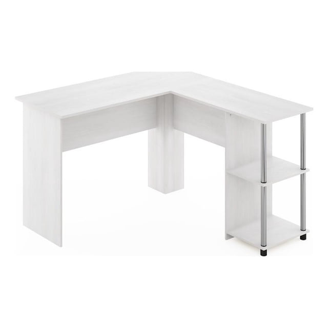 Pemberly Row L-Shape Desk with Stainless Steel Tubes in White Oak