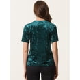 thumbnail image 3 of Camiseta de manga corta con cuello redondo informal de terciopelo vintage para mujer Azul verde S, 3 of 5