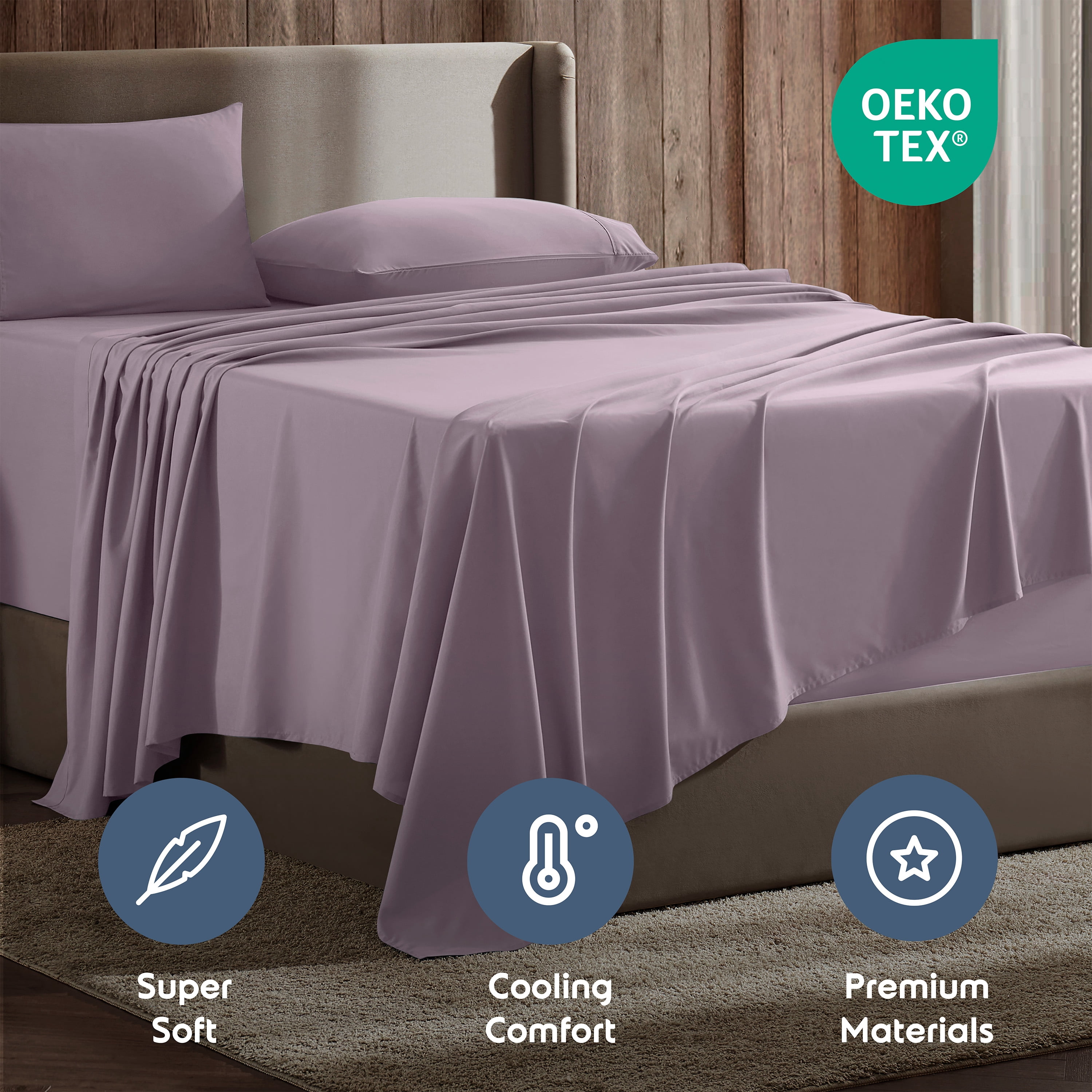 Lammaloe Split King Sheets Set, Hotel Style Deep Pocket 5 Piece Bed Sheets, Luxury Soft Microfiber Sheet Sets, Dusty Purple