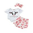 thumbnail image 1 of Letter Cow Pattern Short Sleeve Romper  Shorts  Headband, 1 of 6
