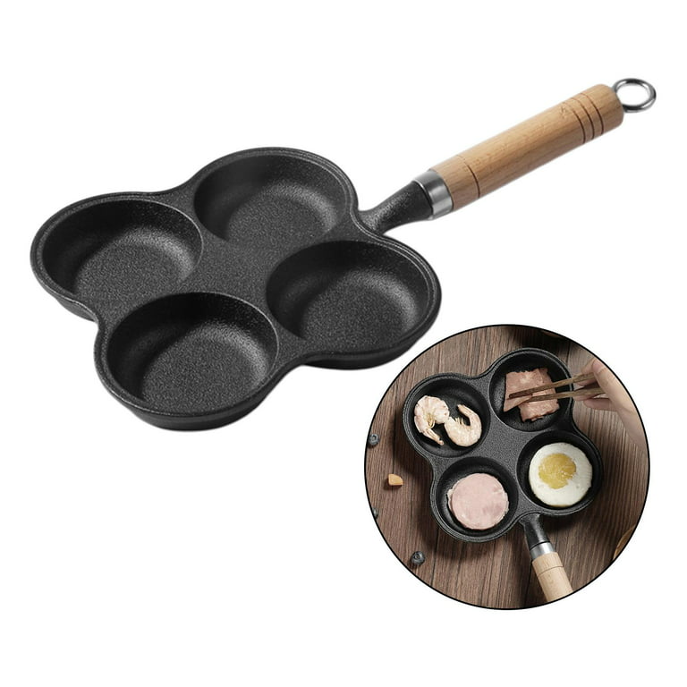 4-Cup Fried Egg Frying Pan with Brush for Oil, Non-Stick Poached Egg Pan Pancake Skillet for Burger, Omelet, Outdoor Camping, 14x7.5 Inches