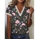 thumbnail image 2 of Camiseta con estampado de encaje y costuras con cuello en V, manga corta, Tops elegantes de moda para el verano, 2 of 4