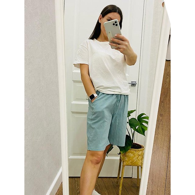 Pantalones cortos para mujer, pantalones cortos informales de lino y algodón liso para verano del 2022, pantalones cortos holgados de cintura alta para ni?as, pantalones cortos suaves y geniales para mujer, M-3x ZefeiWu 1327533587181