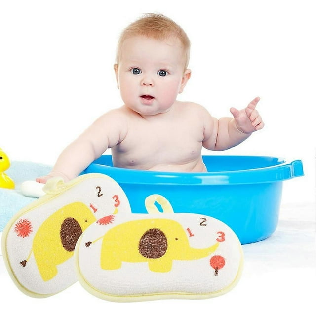 Baby Elephant Pattern Cotton Bath Brush Washing Scrubbing Accessory (Yellow)