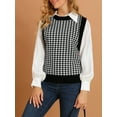 thumbnail image 5 of INSPIRE CHIC Women's Sweater Round Neck Sleeveless Houndstooth Plaid Knitted Sweater M Black, 5 of 6