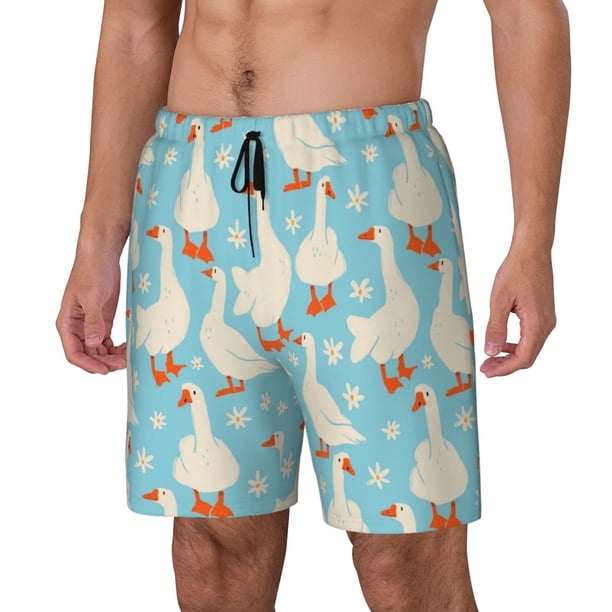 Balery White Geese and Flower Bañador para hombre, shorts de playa de secado rápido con entrepierna y forro de compresión-Medium