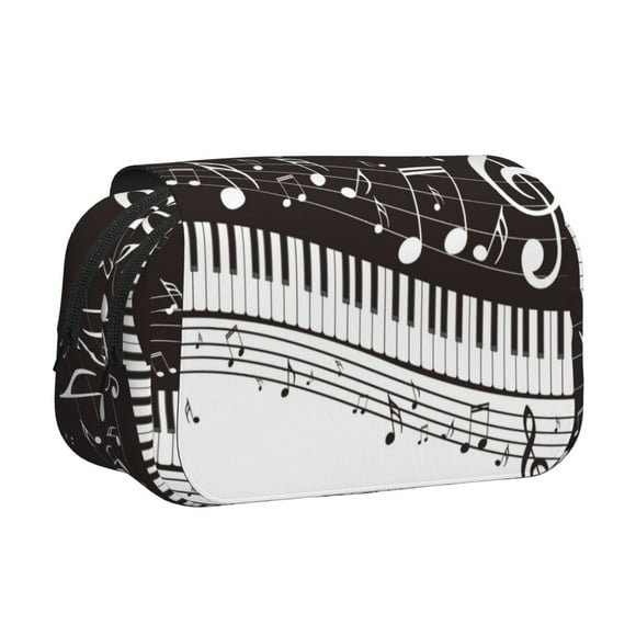 Disketp Piano Keys With Musical Notes Estuche de Lápices de Doble Capa con Tapa Abatible y Cremallera, Organizador Escolar para Adolescentes y Adultos