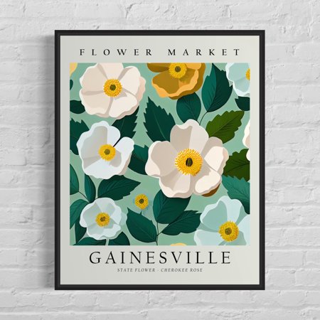 Poster Gainesville Georgia Flower Market Art Print, Gainesville Flower Wall Art, Cherokee Rose Botanical Pastel Artwork-UNFRAMED