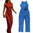 thumbnail image 2 of Womens Sleeveless Open Back Long Jumpsuits Glitter Sequins Wide Leg Belted High Waist Romper Cocktail Overall, 2 of 9