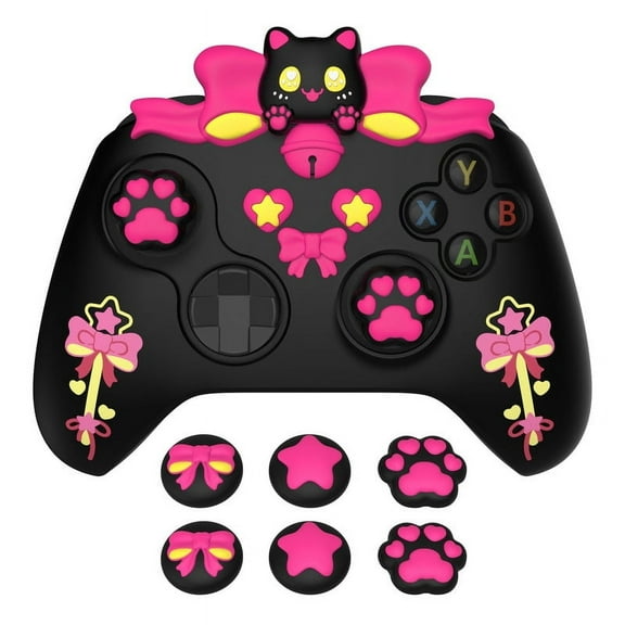 PlayVital Sweetheart Kitty Silicone Cover Compatible with Xbox Series X/S Controller with Thumb Grips and Stickers, Soft Rubber Protector with Anti-Slip Grip for Xbox Core Controller - Black