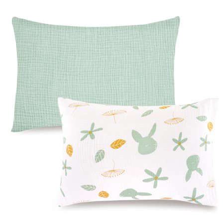Toddler Pillowcase for 13x18 Pillow 2 Pack, 100% Cotton Toddler Pillow Case Cover, Soft & Breathable Travel Babay Kids Pillow Covers with Envelope Closure（ Green Rabbit Head+Green）
