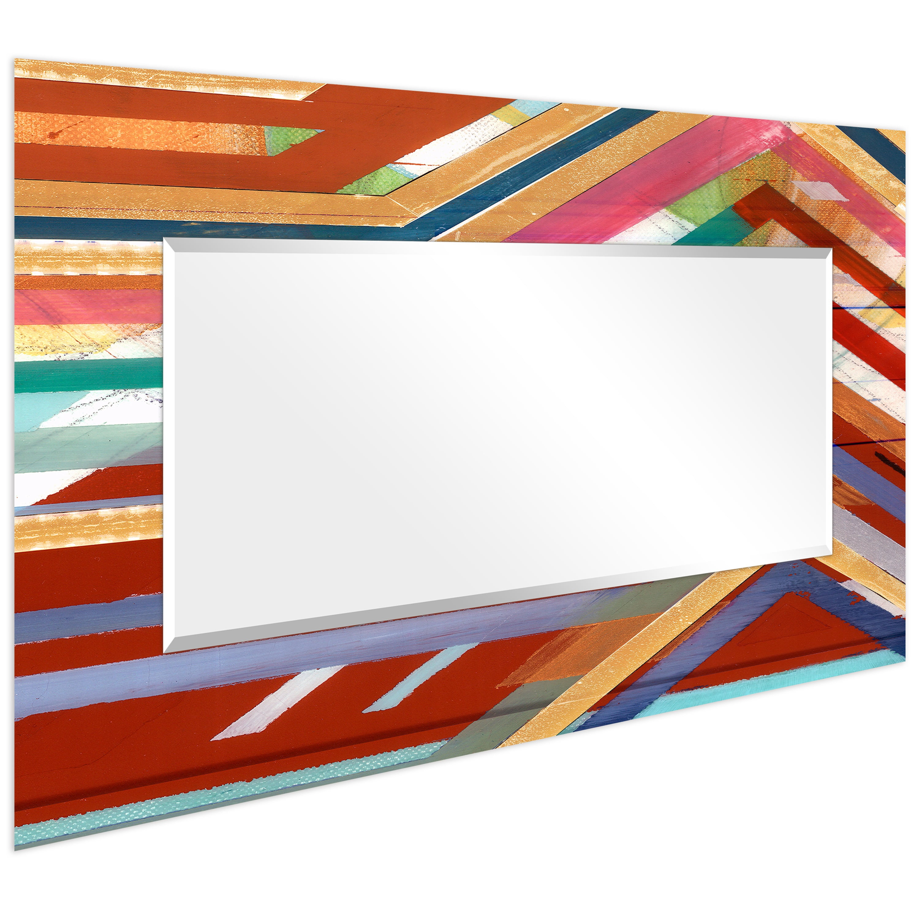 Empire Art Direct Lineal Color Rectangular Beveled Mirror on Free Floating Reverse Printed Tempered Art Glass, 72" x 36" x 0.4", Ready to Hang