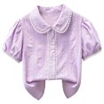 thumbnail image 1 of Odeerbi Camisa de Vestido de Algodón de Las Niñas Flor Bordado de Manga Corta Uniforme de La Escuela Con Bolsillo, 1 of 9