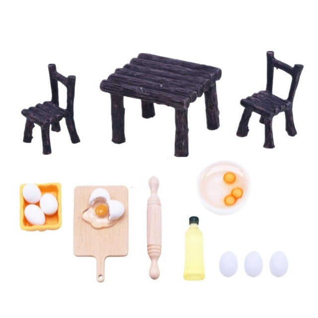 TISHITA 1:12 Miniature Play Sets Miniature Rolling Pin Desk and Chair Set Pretend Play