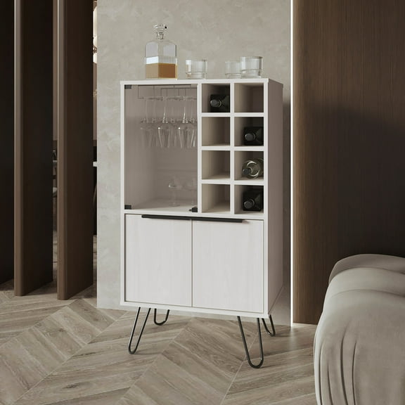 Bar Cabinet, White - Modern Wine Storage And Glass Rack, 43.1" X 23.5" 15.7", Holds 8 Wines Accessories Cabinet Design With H W 15.7" D, Accommodates Bottles More