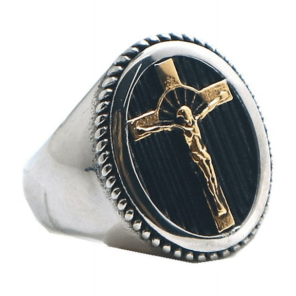 Lordluxury Unisex 14K White Gold Jesus Christ Cross Ring