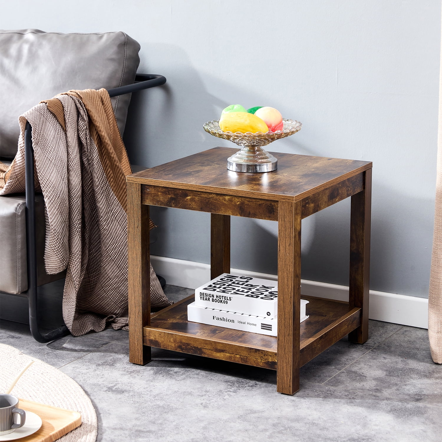 Kadyn End Table, Mid-Century Nightstand for Living Room, MDF Bedside Table with Storage Shelve, Rustic Brown Kadyn End Table, Mid-Century Nightstand for Living Room, MDF Bedside Table with Storage Shelve, Rustic Brown