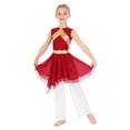 thumbnail image 2 of Doomiva Teen Girls Lyrical Praise Dance Dress Metallic Church Robe with Wide-Leg Pants Tunic Praisewear Worship Wear Burgundy White 6, 2 of 6