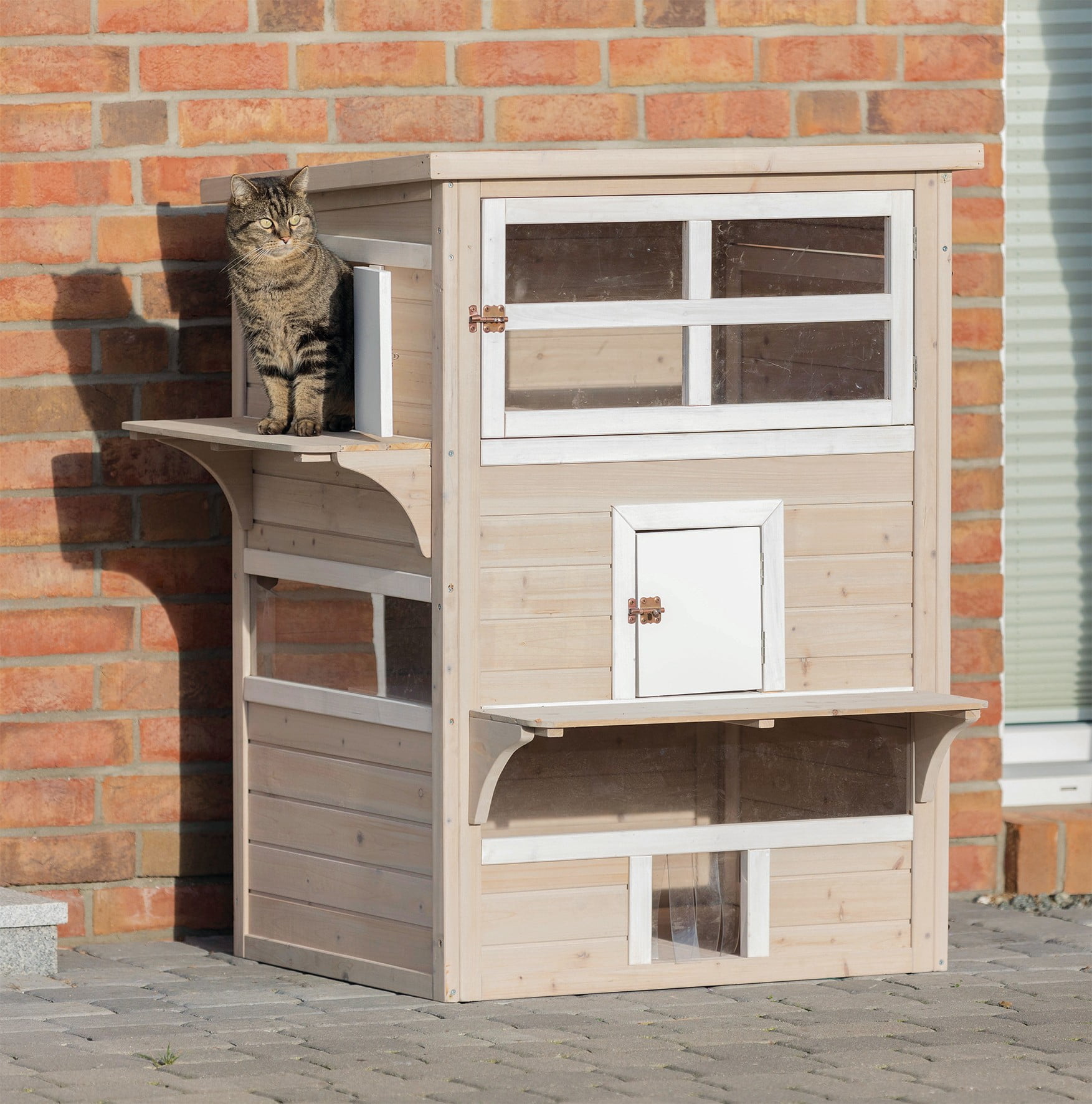 TRIXIE natura 3-Story Weatherproof Outdoor Cat Shelter with Balcony, Gray