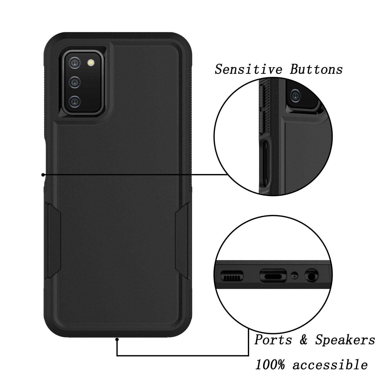 For Samsung Galaxy A03S Case, 2 in 1 PC Phone Case for Galaxy A03S 6.5" 2022 Case, Njjex Rubber & Rugged Shockproof Full Body Protection Case Cover-Black