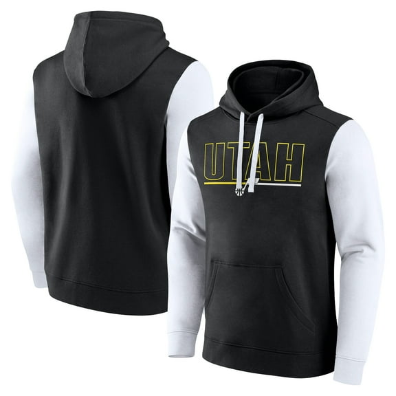 Men's Logo Athletic Black Utah Jazz Outline Colorblock Pullover Hoodie
